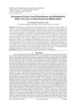 Overviews on Dam Projects in Odisha (India)