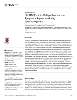 JMJD1C Exhibits Multiple Functions in Epigenetic Regulation During Spermatogenesis