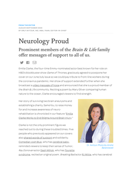 Neurology Proud Prominent Members of the Brain & Life Family O�Er Messages of Support to All of Us