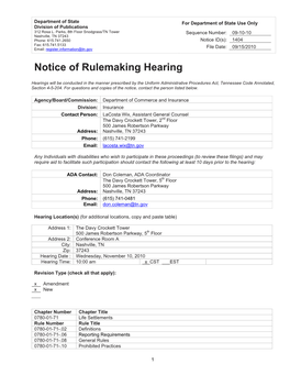 Notice of Rulemaking Hearing