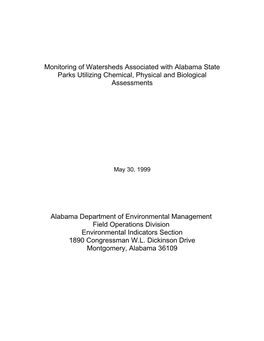 Monitoring of Watersheds Associated with Alabama State Parks Utilizing Chemical, Physical and Biological Assessments