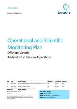 Operational and Scientific Monitoring Plan Offshore Victoria Addendum 2: Bassgas Operations