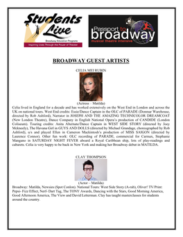 Studentslive and Passport to Broadway Guest Artists Bios