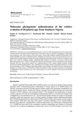 Molecular Phylogenetic Authentication of the Relative Evolution of Desplatsia Spp