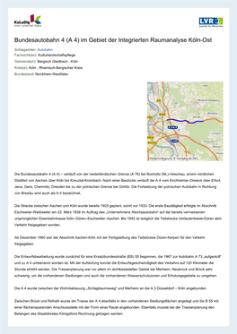 Bundesautobahn 4 (A 4) Im Gebiet Der Integrierten Raumanalyse Köln-Ost