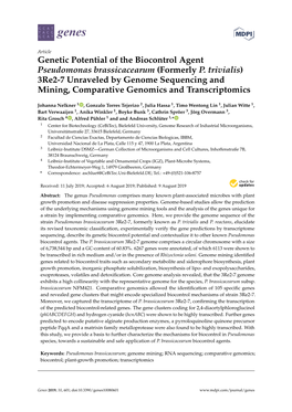 Genetic Potential of the Biocontrol Agent Pseudomonas Brassicacearum (Formerly P