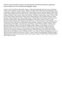 Genome-Wide Association Analyses for Lung Function and Chronic Obstructive Pulmonary Disease Identify New Loci and Potential Druggable Targets