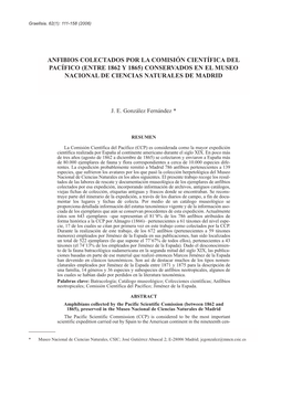 Anfibios Colectados Por La Comisión Científica Del Pacífico (Entre 1862 Y 1865) Conservados En El Museo Nacional De Ciencias Naturales De Madrid