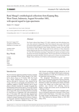 René Maugé's Ornithological Collections from Kupang Bay, West-Timor, Indonesia, August-November 1801, with Special Regard To
