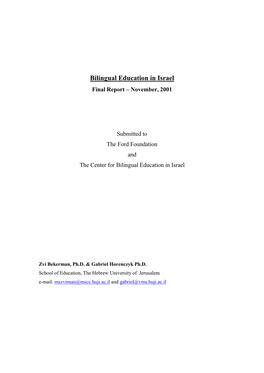 Bilingual Education in Israel Final Report – November, 2001