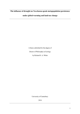 The Influence of Drought on Neochanna Apoda Metapopulation Persistence