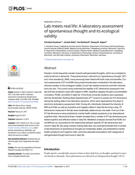 A Laboratory Assessment of Spontaneous Thought and Its Ecological Validity