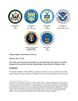 Xinjiang Business Advisory, July 13, 2021