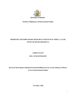 Persisting Transboundary Resource Conflicts in Africa- a Case Study Of