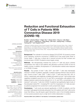 Reduction and Functional Exhaustion of T Cells in Patients with Coronavirus Disease 2019 (COVID-19)