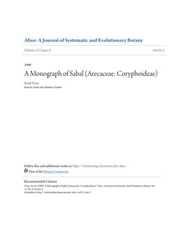 A Monograph of Sabal (Arecaceae: Coryphoideae) Scott Zona Rancho Santa Ana Botanic Garden