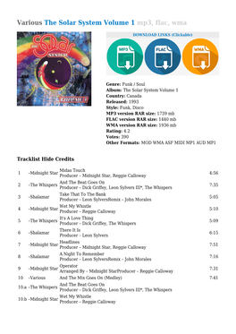 Various the Solar System Volume 1 Mp3, Flac, Wma