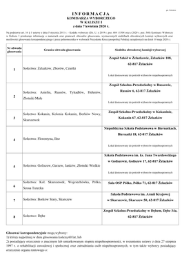 INFORMACJA KOMISARZA WYBORCZEGO W KALISZU I Z Dnia 7 Kwietnia 2020 R