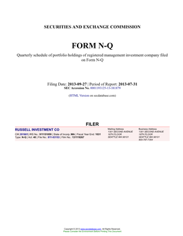 RUSSELL INVESTMENT CO Form N-Q Filed 2013-09-27