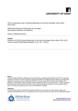 Musical Diplomacy in the Nixon-Kissinger China Visits, 1971-1973