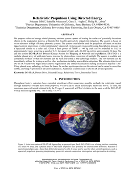 Relativistic Propulsion Using Directed Energy Johanna Biblea, Isabella Johanssona, Gary B