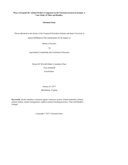 Ways to Expand the Animal Welfare Component in the Extension System in Senegal: a Case Study of Thies and Bambey