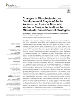 Changes in Microbiota Across Developmental Stages of Aedes Koreicus, an Invasive Mosquito Vector in Europe: Indications for Microbiota-Based Control Strategies