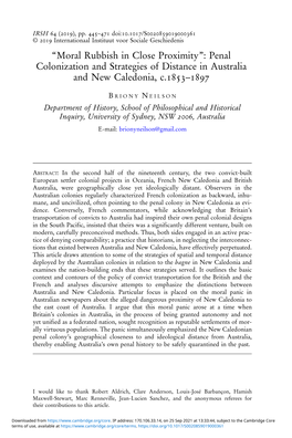 “Moral Rubbish in Close Proximity”: Penal Colonization and Strategies of Distance in Australia and New Caledonia, C.–