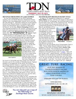 You Can Also Pick up a Copy of the TDN Today at Saratoga Race Course. in This Issue