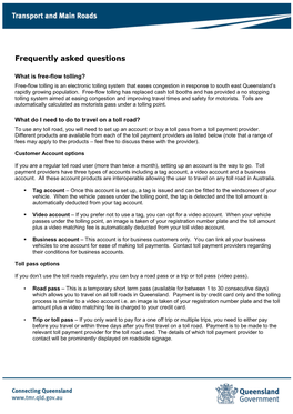 Tollroads and Tolling: Frequently Asked Questions