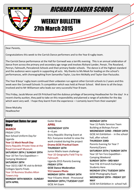 WEEKLY BULLETIN 27Th March 2015