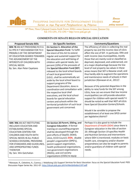 Comments on Senate Bills on Special Education