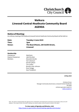 Agenda of Waikura/Linwood-Central