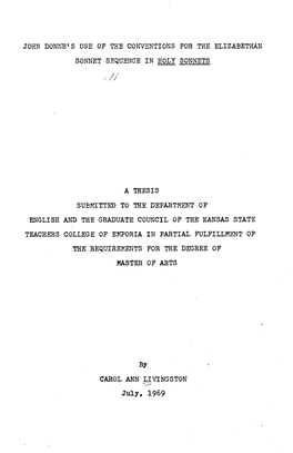 John Donne's Use of the Conventions for the Elizabethan Sonnet Sequence in Holy Sonnets