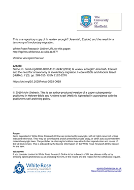 Exile« Enough? Jeremiah, Ezekiel, and the Need for a Taxonomy of Involuntary Migration