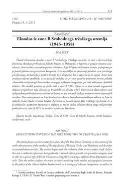 Eksodus Iz Cone B Svobodnega Tržaškega Ozemlja (1945−1958)
