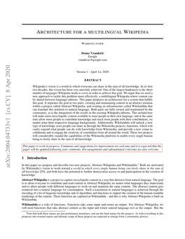 Architecture for a Multilingual Wikipedia WORKING PAPER