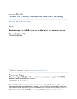 Optimization Models for Resource Allocation Under Perturbation