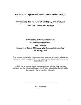 Reconstructing the Medieval Landscape of Devon: Comparing