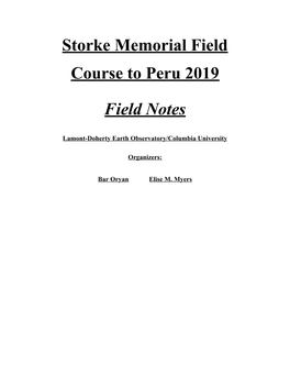 Storke Memorial Field Course to Peru 2019 Field Notes