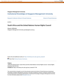 South Africa and the United Nations Human Rights Council