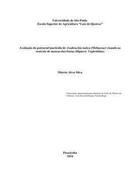 “Luiz De Queiroz” Avaliação Do Potencial Inseticida De Azadirach