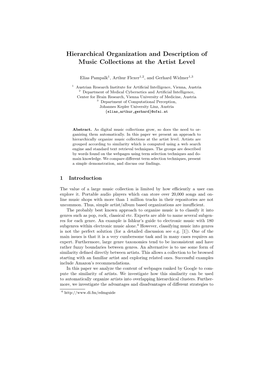 Hierarchical Organization and Description of Music Collections at the Artist Level