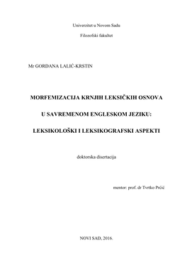 Morfemizacija Krnjih Leksičkih Osnova U NS Engleskom Jeziku: Leksikološki I Leksikografski Aspekti