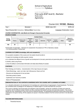 (EQF Level 6) - Bachelor Study Cycle: Agronomy