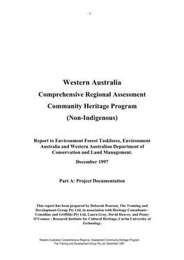 Western Australia Comprehensive Regional Assessment Community Heritage Program (Non-Indigenous)