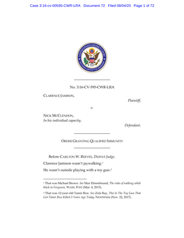 No. 3:16-CV-595-CWR-LRA Plaintiff, V. in His Individual Capacity, Defendant