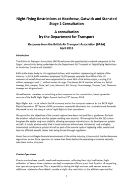 Night Flying Restrictions at Heathrow, Gatwick and Stansted Stage 1 Consultation