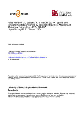 (2019). Spatial and Temporal Habitat Partitioning by Calliphorid Blowflies
