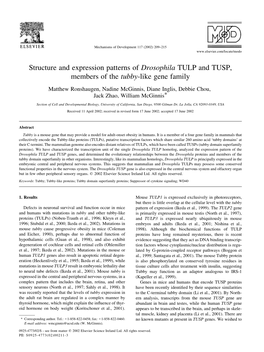 Structure and Expression Patterns of Drosophila TULP and TUSP, Members of the Tubby-Like Gene Family